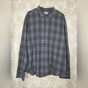 MENS Stitch Note Cotton Flannel Shirt XL Gray Blue Plaid Button Down Cozy Preppy